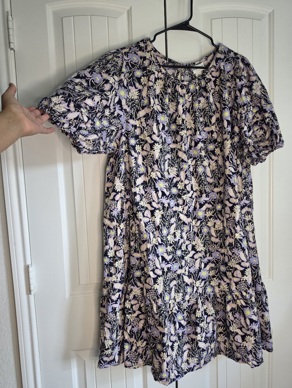 Ava & Viv Plus Floral Puff Sleeve Shift Dress Navy Blue 1X